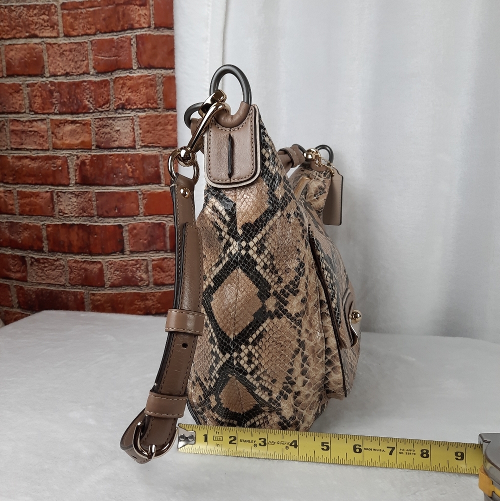 Coach Kristen Snakeskin Shoulder Bag - Tan and Black - Picture 12 of 16